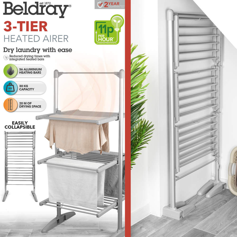 Tier Heated Large Heated Clothes Airer Shop 3-Tier Electric Heated
