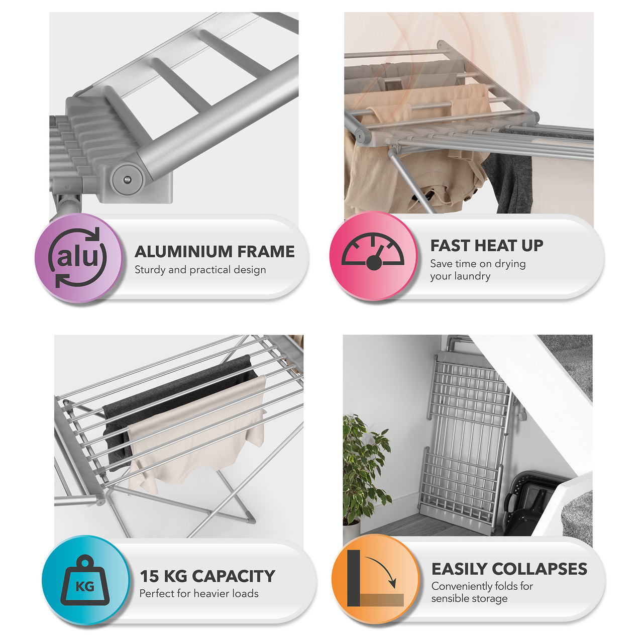 Winged Clothes Drying Rack Folding Indoor, 230W Electric Heated Clothing  Dryer Rack, 18 Heated Bars, Collapsible Portable Laundry Drying Racks, for