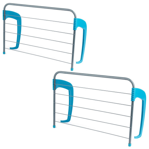Set of two over radiator airers with blue handles and silver rails