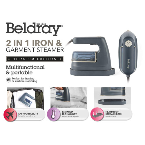 2 in 1 Iron & Garment Steamer - Grey - BEL01610 5054061512038