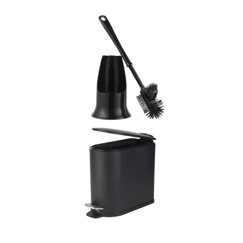 Silicone Toilet Brush & Bathroom Bin Set – Black