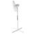White pedestal fan control panel with hand pressing power button