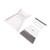 White dustpan, grey brush and squeegee set for cleaning, shown on white background