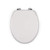Grey oval toilet seat with chrome hinges shown closed, top view.