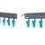 Grey peg holder with turquoise pegs, hanging from a line, suitable for laundry storage.