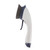 Grey and navy handheld scrub brush with trigger handle, side view