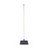 Grey broom with long white handle, standing upright on white background