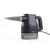 Navy handheld steam cleaner with ribbed grey nozzle, side view.