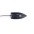 Navy electric steam iron, top view showing soleplate and power cord.