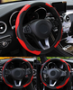 Car Steering Wheel Cover Red Black Leather Anti-slip For 15"/38cm Carbon Fiber