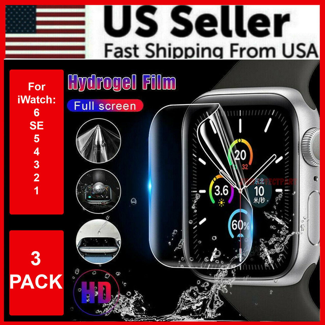 3PC TPU Hydrogel Screen Protector For Apple iWatch Watch 2/3/4/5/6 38/42/40/44mm