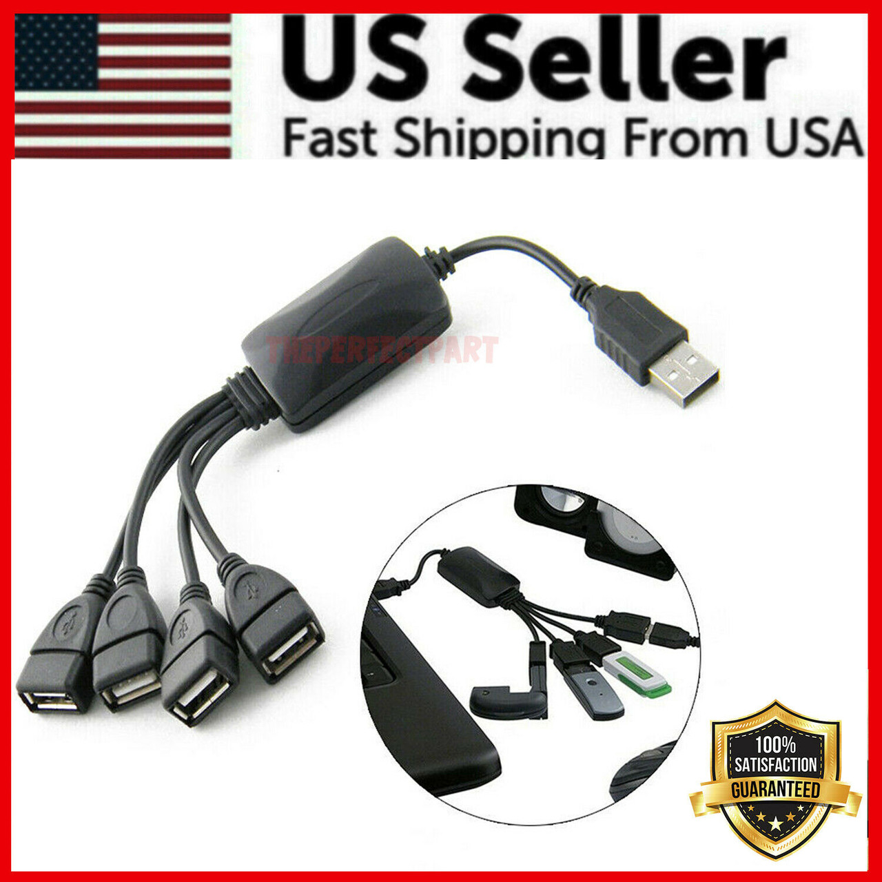 4 Port USB 2.0 High Speed Hub Octopus Splitter 480 Mbps for PC Laptop Notebook