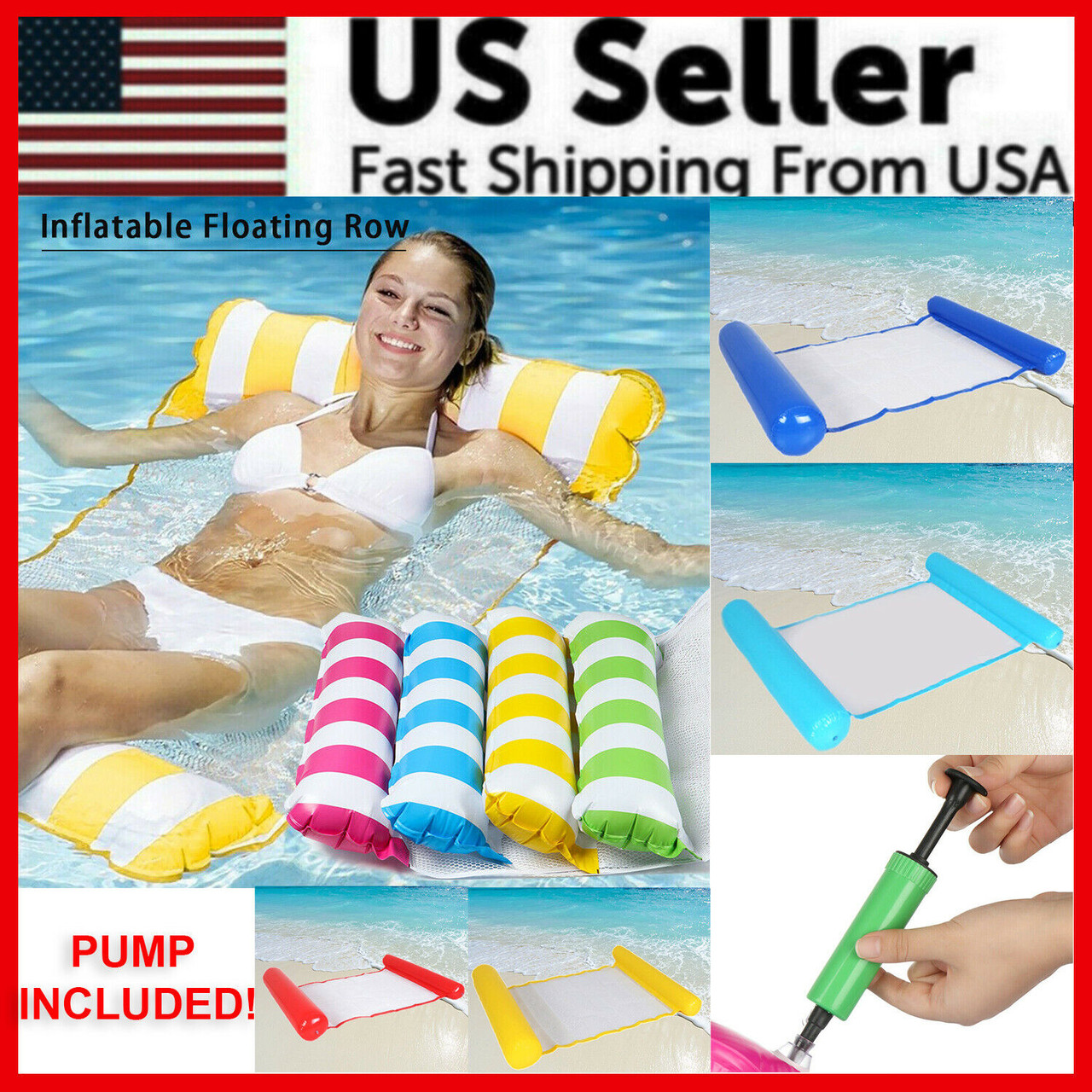 Inflatable Swimming Float Water Hammock Floating Pool Summer Beach Lounge Bed
