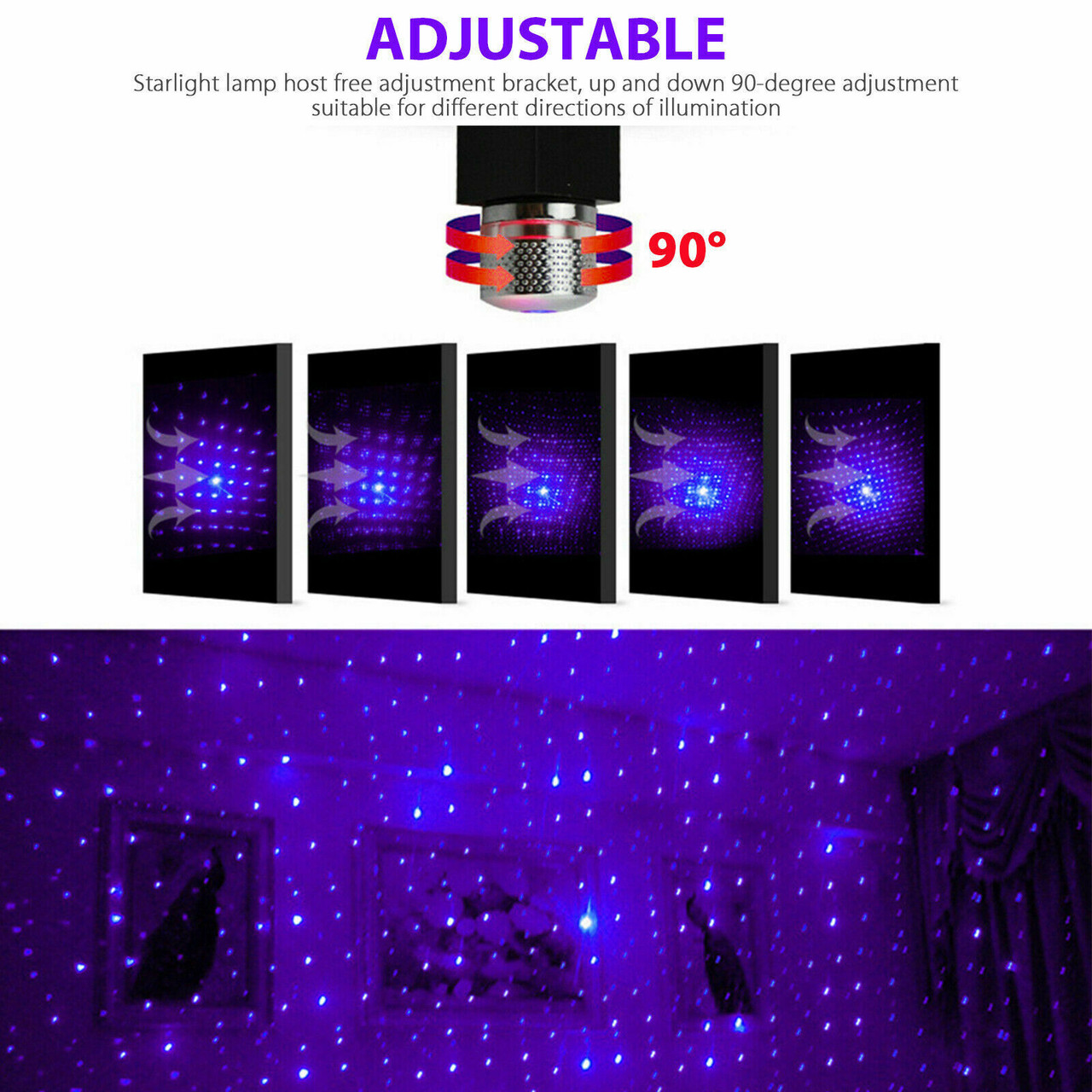 USB Car Interior LED Light Roof Room Atmosphere Starry Sky Lamp Star Projector