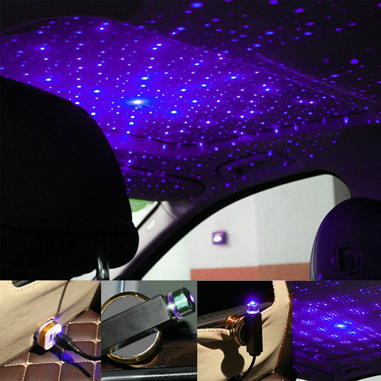 USB Car Interior LED Light Roof Room Atmosphere Starry Sky Lamp Star Projector