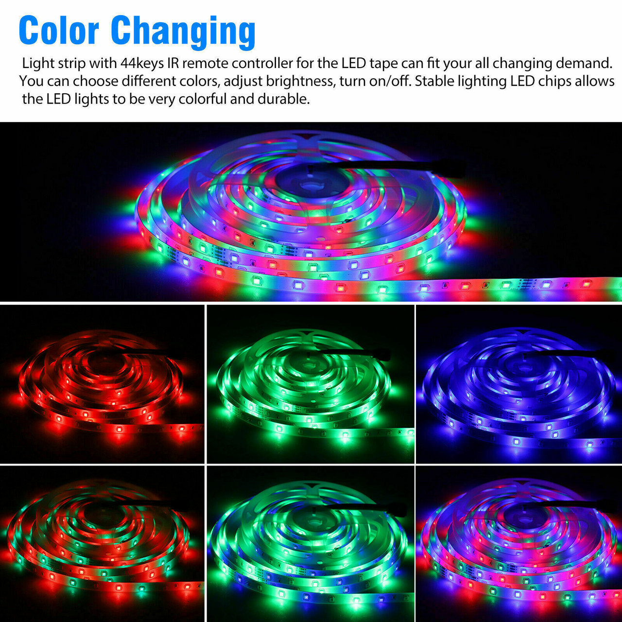 Waterproof 16FT/32FT Flexible 3528 RGB LED SMD Strip Light Remote Room Party 12V