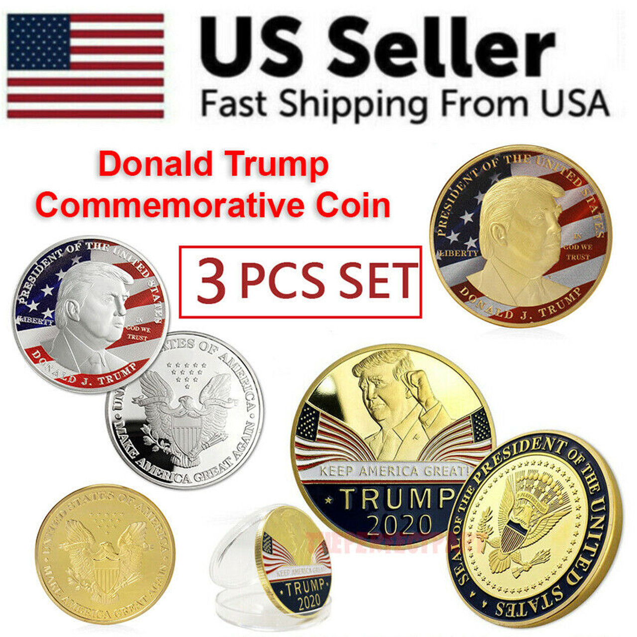 Donald Trump 2020 Challenge Keep America Great Commemorative Coin Eagle 3 PCS