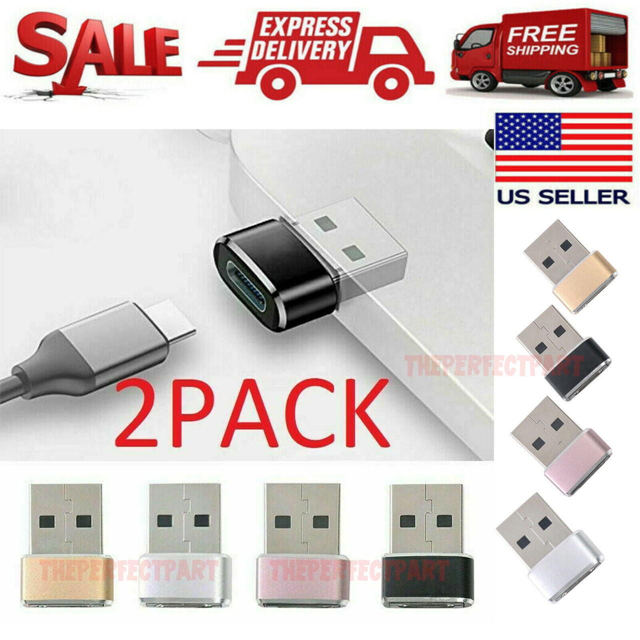 2 PACK USB C 3.1 Type C Female to USB 3.0 Type A Male Port Converter Adapter NEW