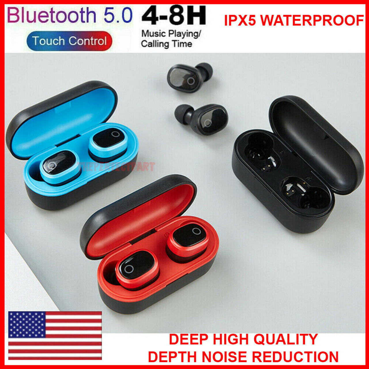 Bluetooth 5.0 True Wireless Earbuds Sports Headsets Stereo Headphones Waterproof