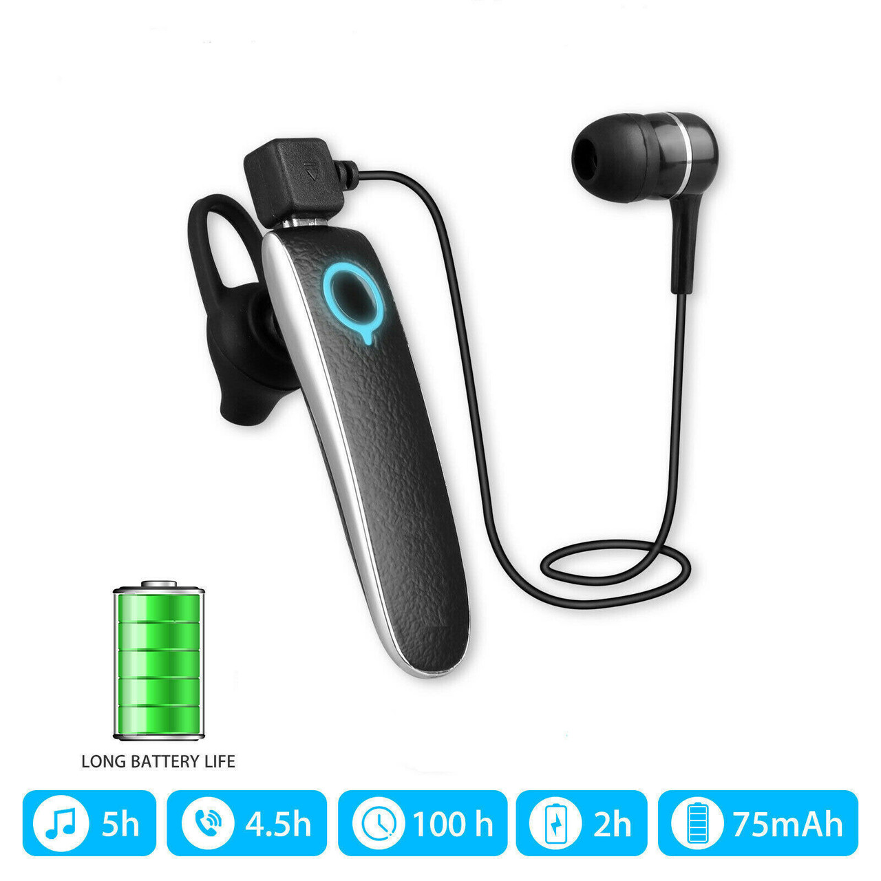 Wireless Bluetooth Noise Cancelling Trucker Headset Earpiece For Driving Black