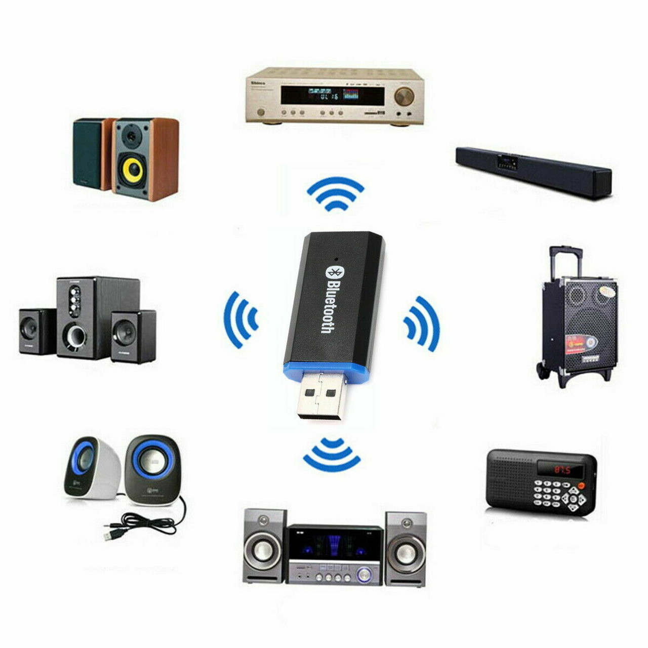 USB Bluetooth 5.0 Receiver Adapter 3.5mm Jack AUX Stereo For Headphone Speaker