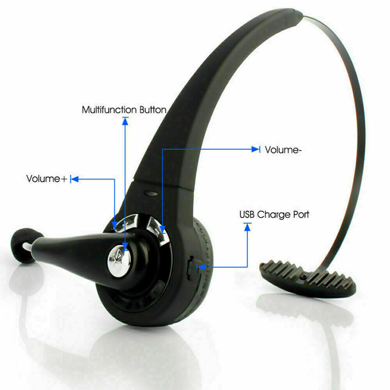 Noise Cancelling Wireless Bluetooth Headset Over the Head Boom w/Mic For Trucker