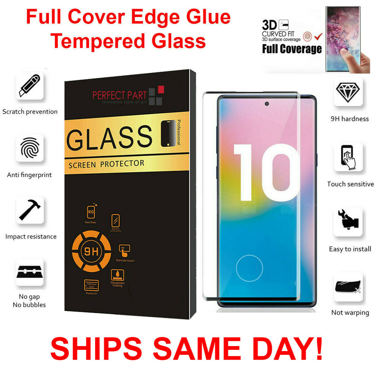 For Samsung Galaxy Note 10/10 Plus Full Cover 3D Tempered Glass Screen Protector