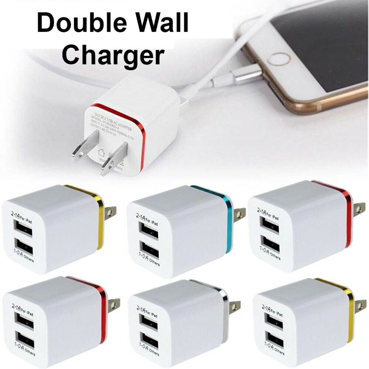 USB Double Wall Fast Charger Adapter 1A 2A 5V For iPhone 6 7 8 11 12 Plus X XR
