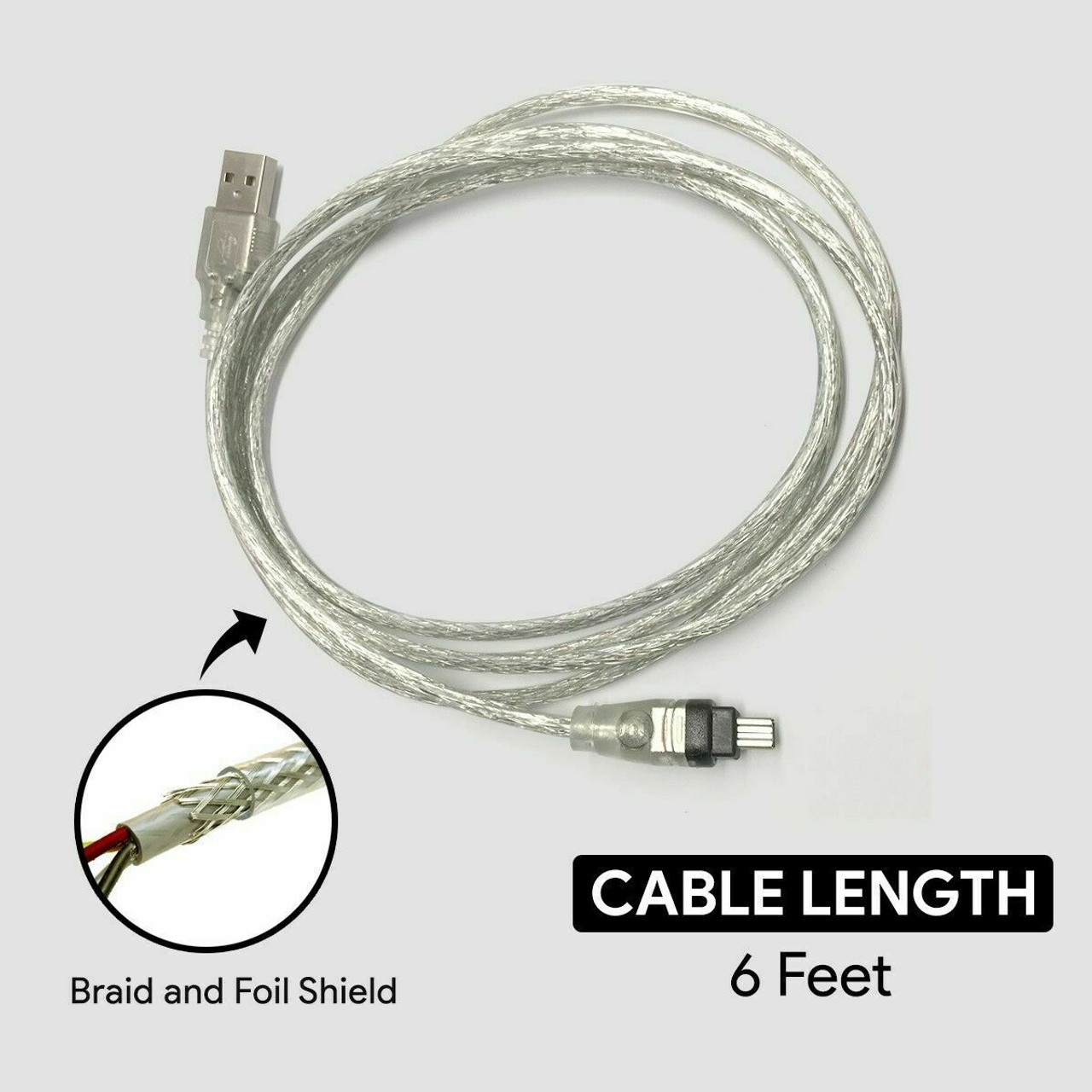 6FT 1.8M USB To Firewire IEEE 1394 4 Pin iLink Adapter Data Cable Cord PC Mac US