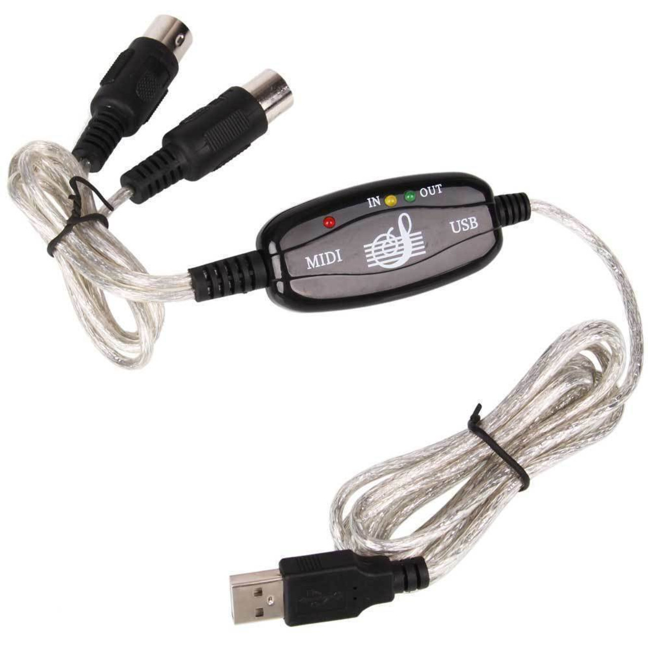 New USB IN-OUT MIDI Interface Cable Converter to PC Music Keyboard Adapter Cord