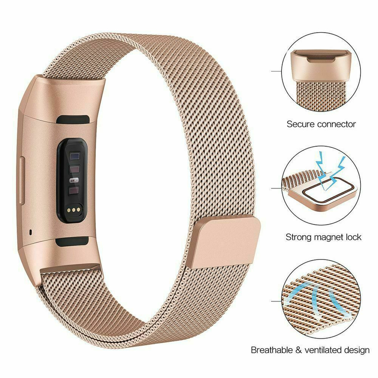 For Fitbit Charge 3 Strap Replacement Milanese Band Metal Stainless Steel Magnet
