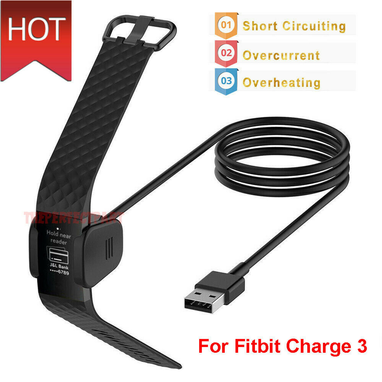 100cm USB Charger Dock Adapter Cable Wire Cord For Fitbit Charge 3 4 Bracelet