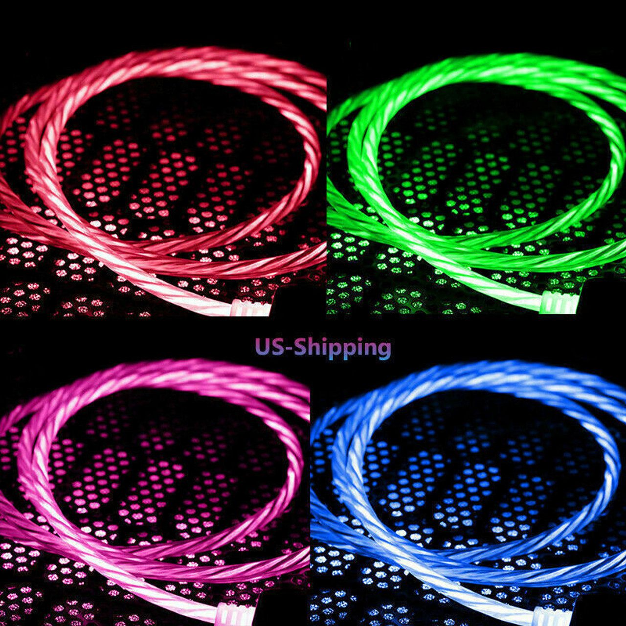 Micro USB Cable Flowing LED Light Data Sync Charging Cord For Samsung Android