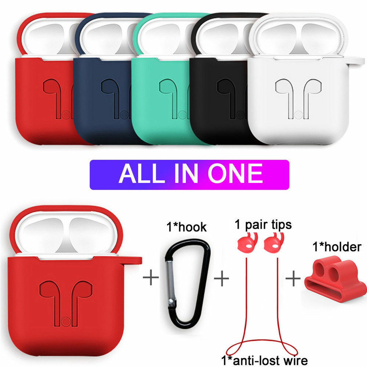 Strap Holder & Silicone Case Cover For Apple AirPod Air Pod Accessories AirPods