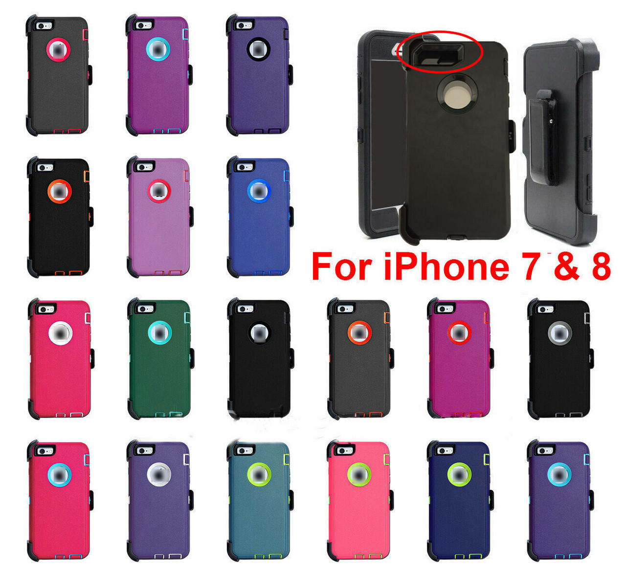 For iPhone 7 & 8 Shockproof Case Cover Defender with (Belt Clip Fits Otterbox)