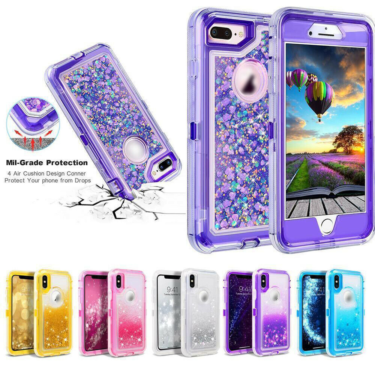 For iPhone XS MAX Defender Liquid Glitter Shockproof Case Fit Otterbox Clip USA