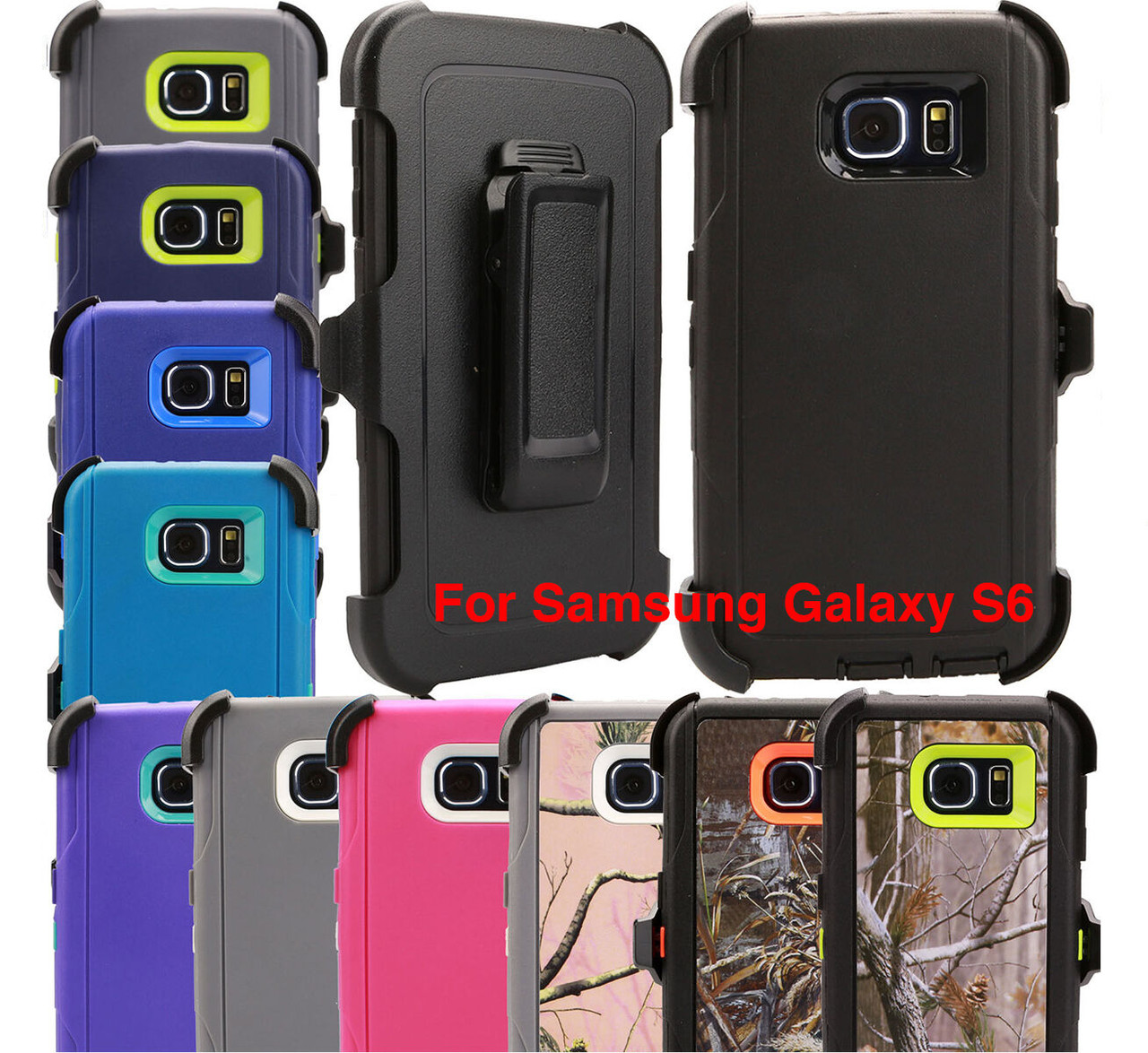 For Samsung Galaxy S6 Case Cover Rugged With (Belt Clip Fits Otterbox Defender)