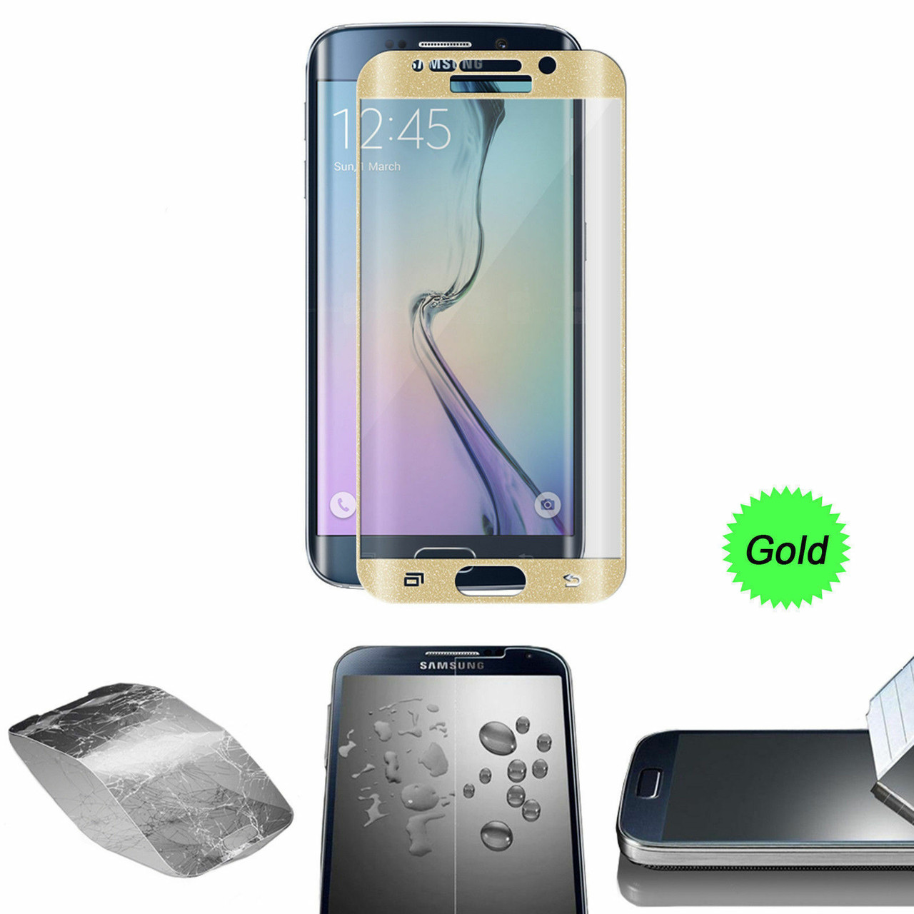 Gold Full Cover Tempered Glass Screen Protector For Samsung Galaxy S7 Edge NEW