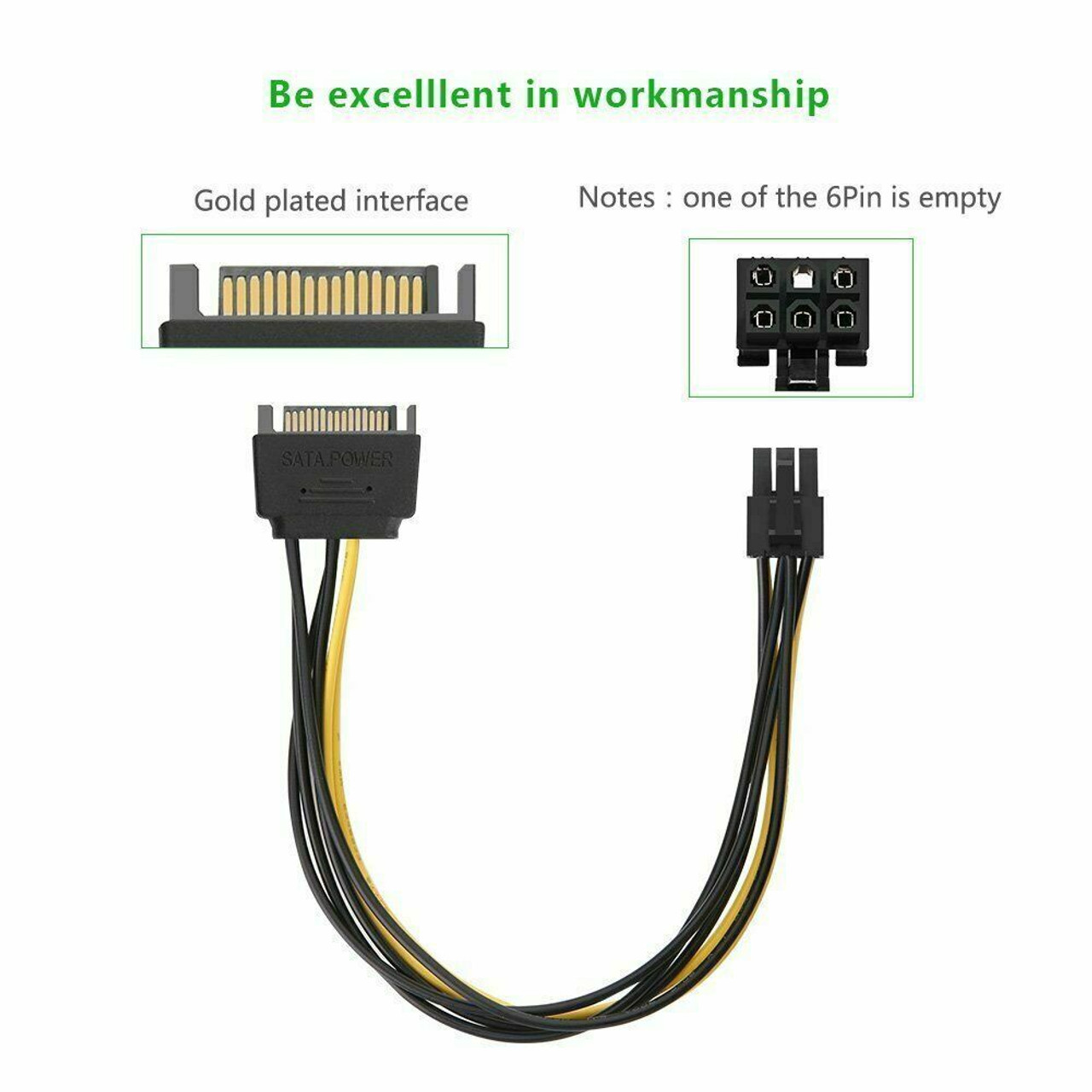 15pin SATA Power to 6pin PCIe PCI-e PCI Express Adapter Cable for Video Card USA