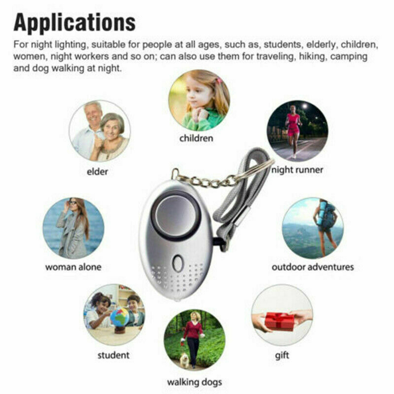 Safe Sound Personal Alarm Keychain With LED Light 140DB Emergency Women Defense