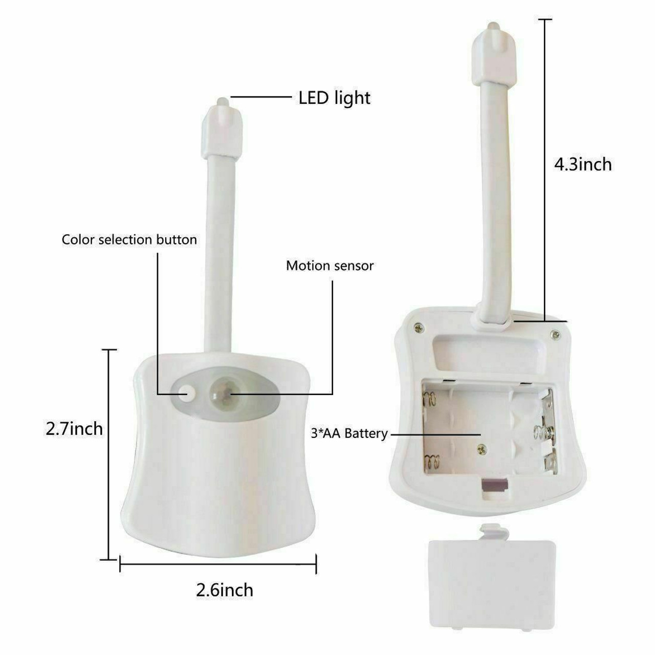 3 PCS Toilet Night Light LED Motion Activated Sensor Bathroom Bowl Lamp 8 Color