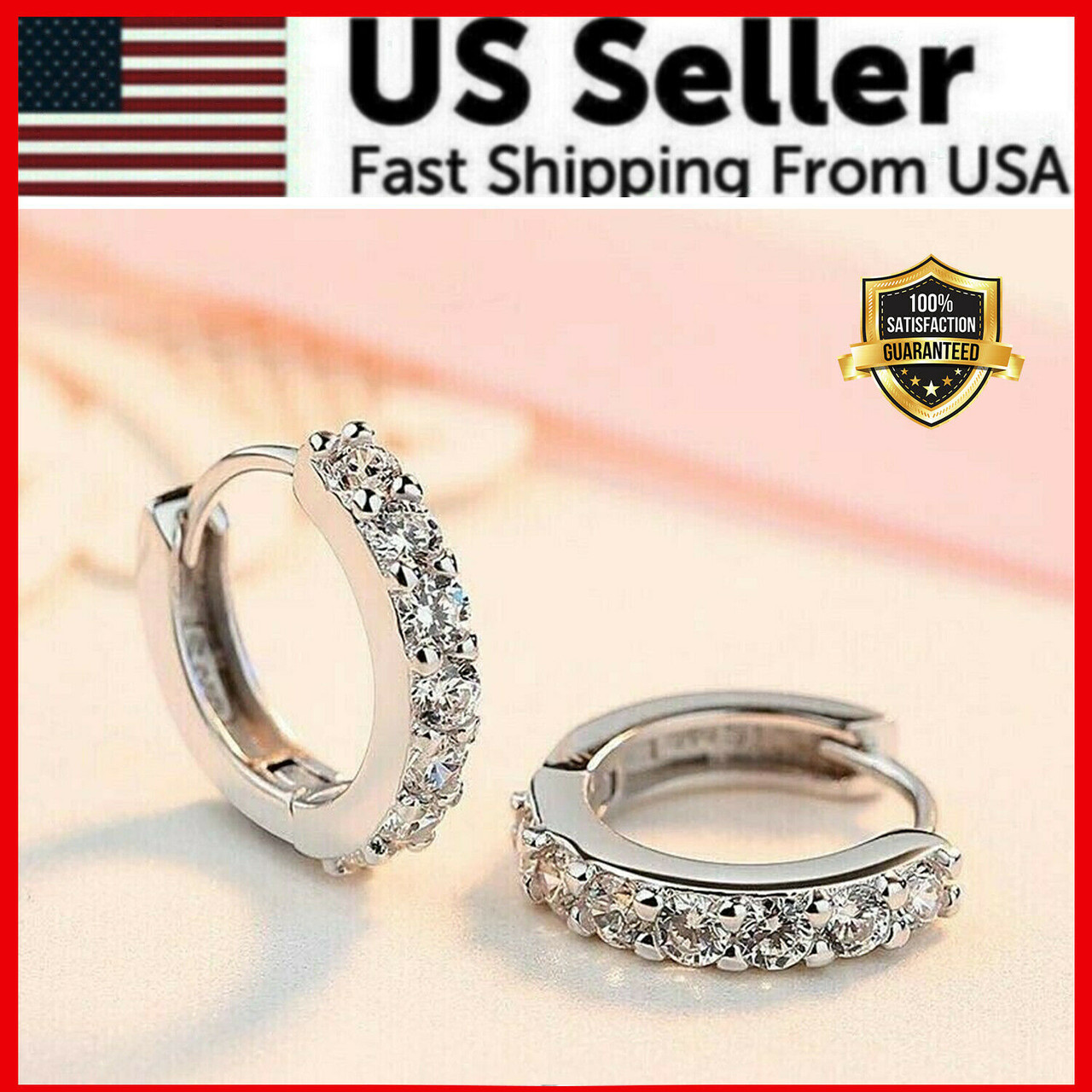 925 Sterling Silver Plated CZ Cubic Huggie Hoop Small Earrings Men Women E21 USA