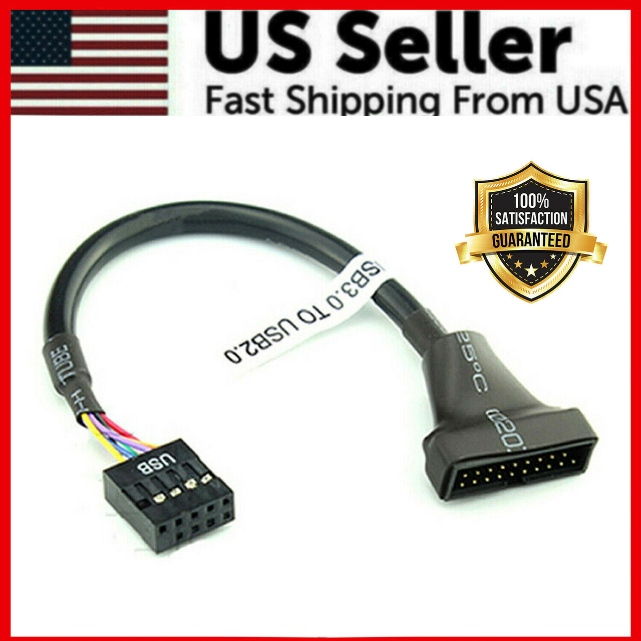 New Portable USB 3.0 20-PIN Header Male to USB 2.0 9-PIN Female Adapter Black