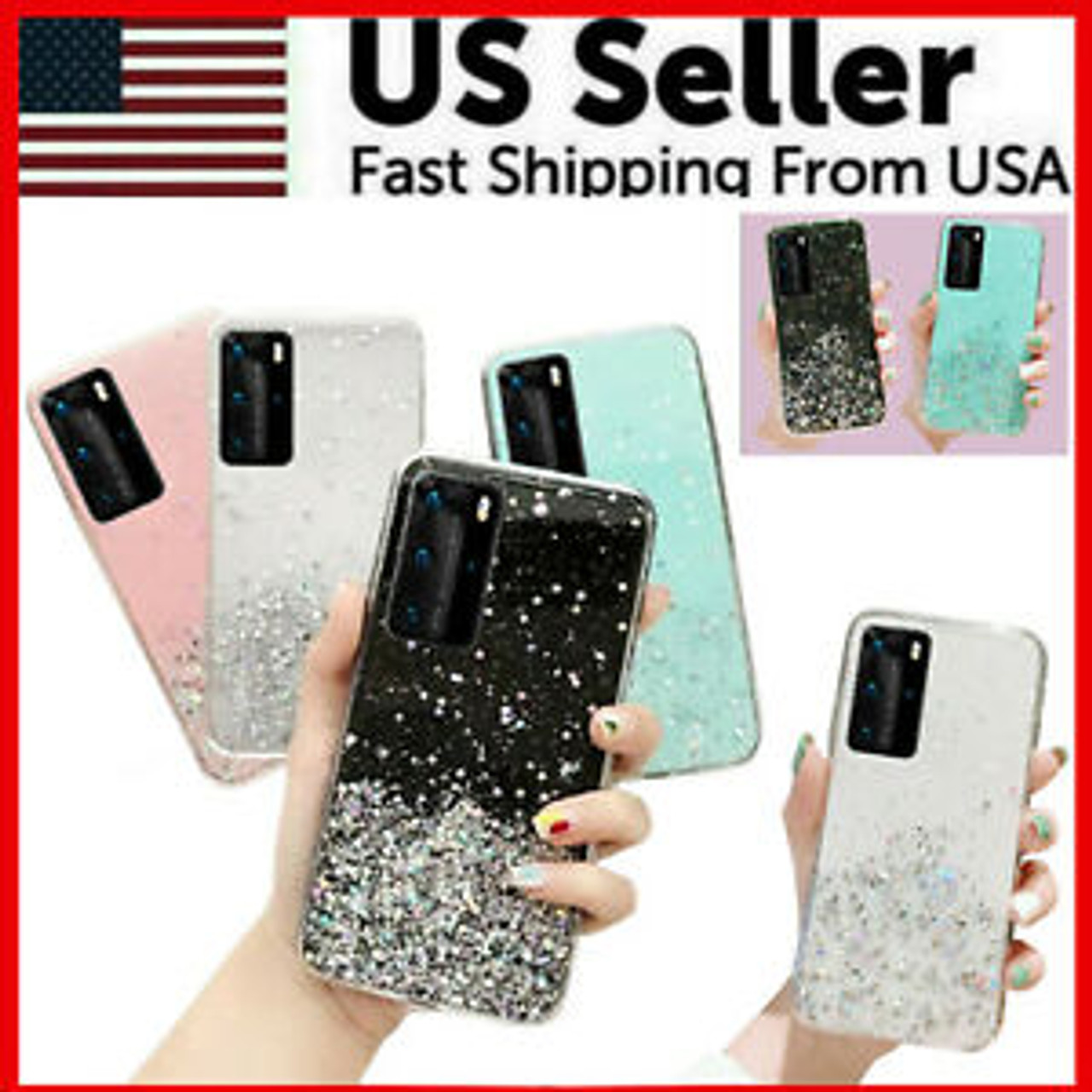 Samsung Galaxy S10 S20 Plus Note 10 Bling Glitter Clear Cute Phone Case Cover