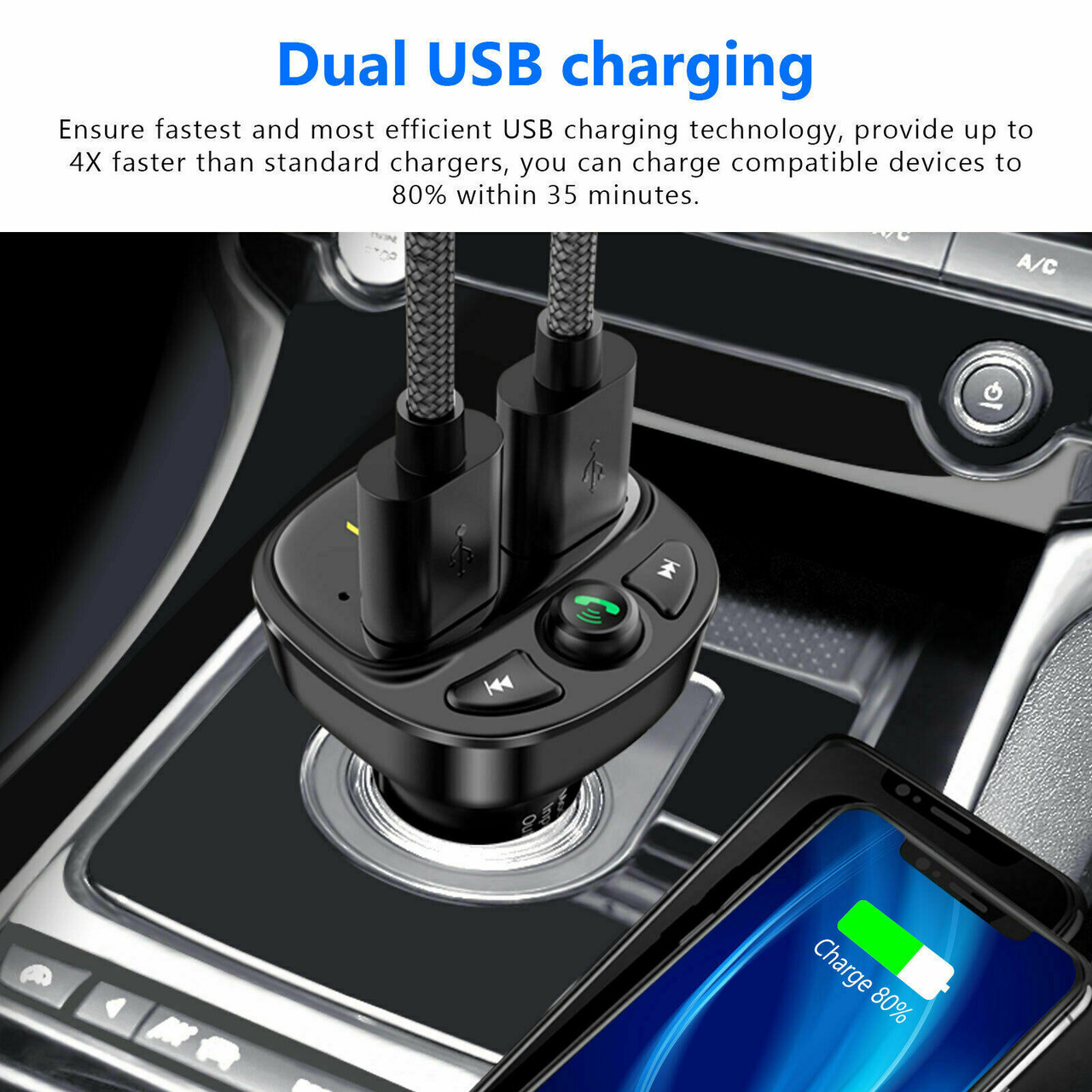 Wireless Bluetooth 5.0 FM Transmitter QC3.0 Hands-Free Radio AUX Adapter Car Kit