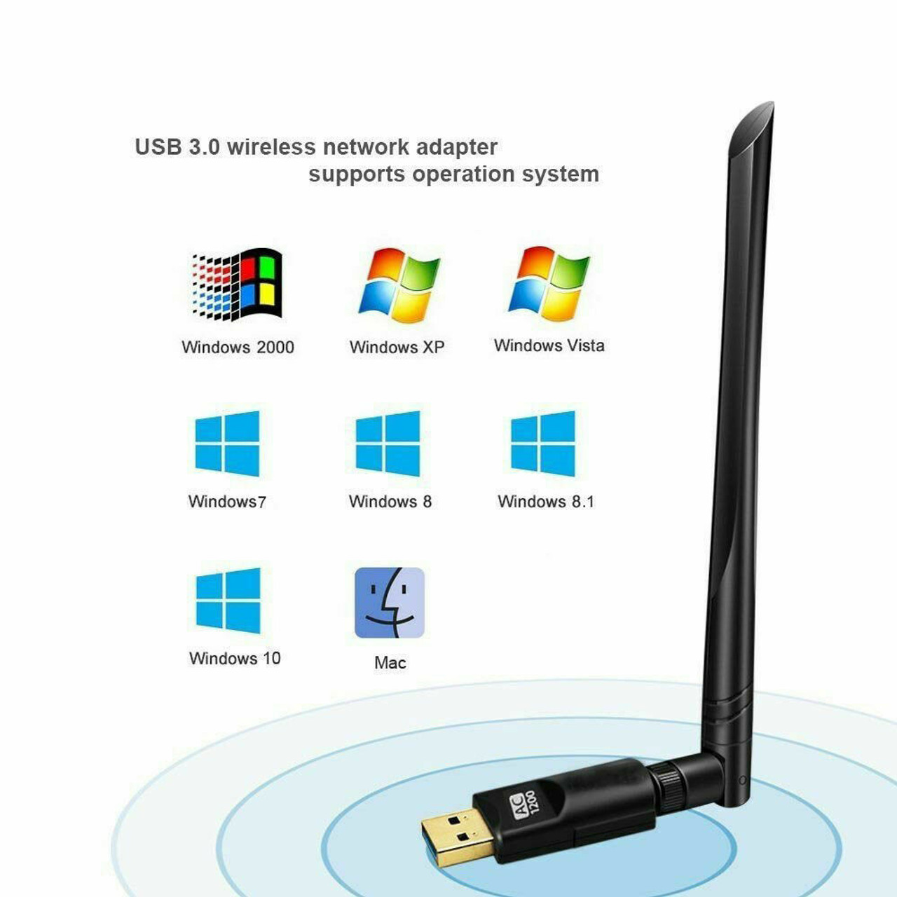 1200Mbps Wireless USB Wifi Adapter Dongle Dual Band 2.4G/5GHz w/Antenna 802.11AC 