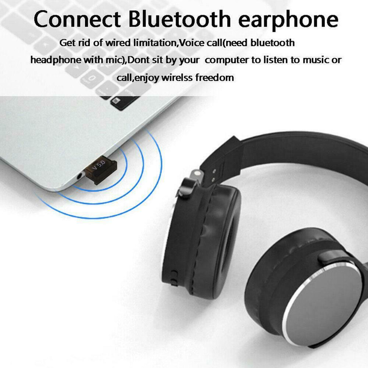 USB Bluetooth 5.0 Wireless Audio Music Stereo Adapter Dongle Receiver For TV PC V2