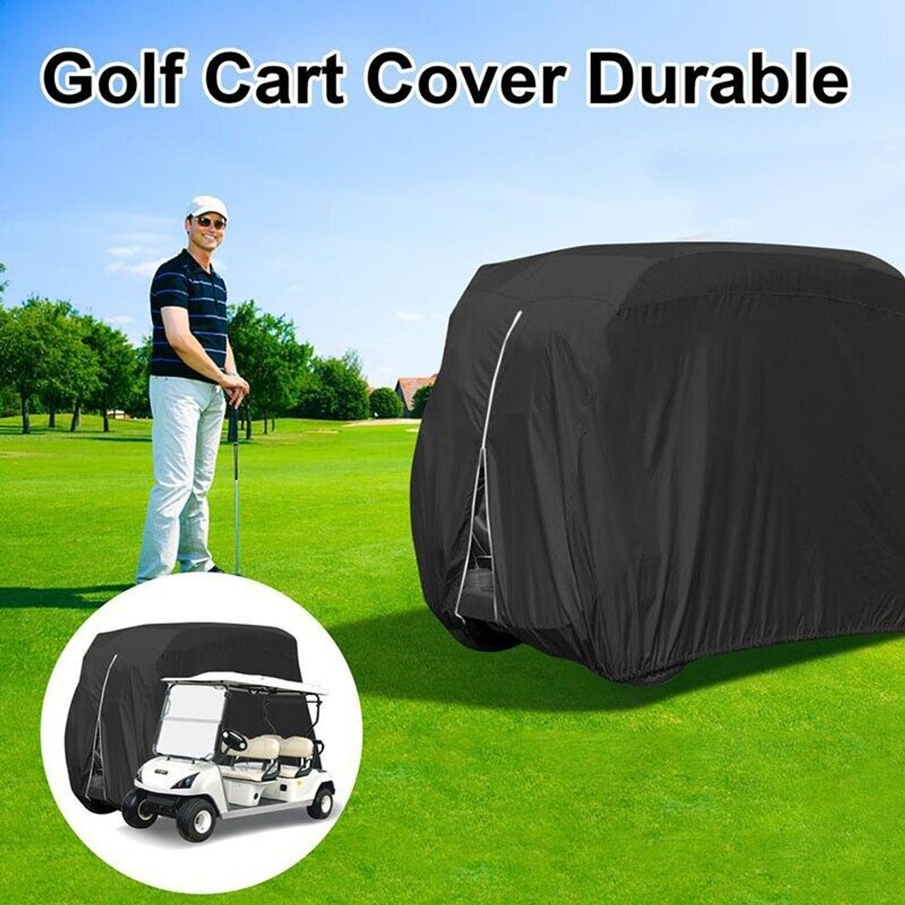 Waterproof Golf Cart Cover Zipper 4 Passenger EZ GO Club Car Yamaha Elastic Hem