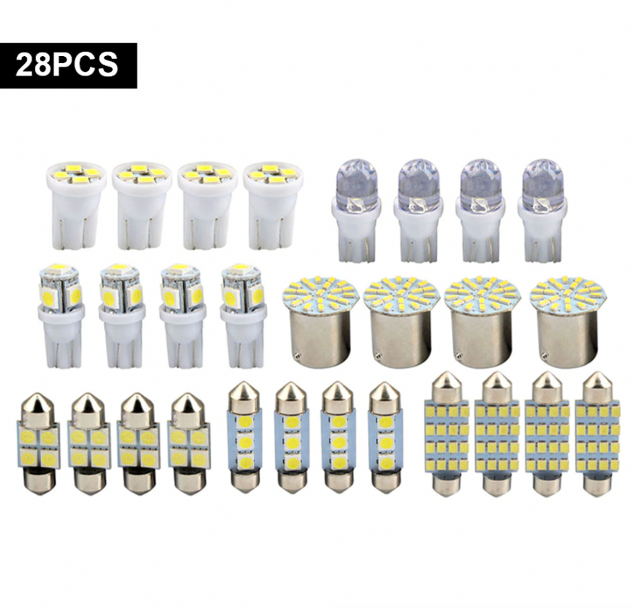 28pcs Car Interior White Combo LED Map Dome Door Trunk License Plate Light Bulbs