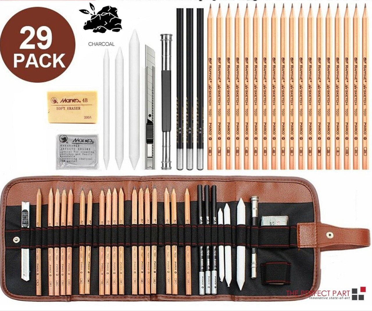 29PCS Professional Drawing Artist Kit Set Pencils And Sketch Charcoal Art Tools